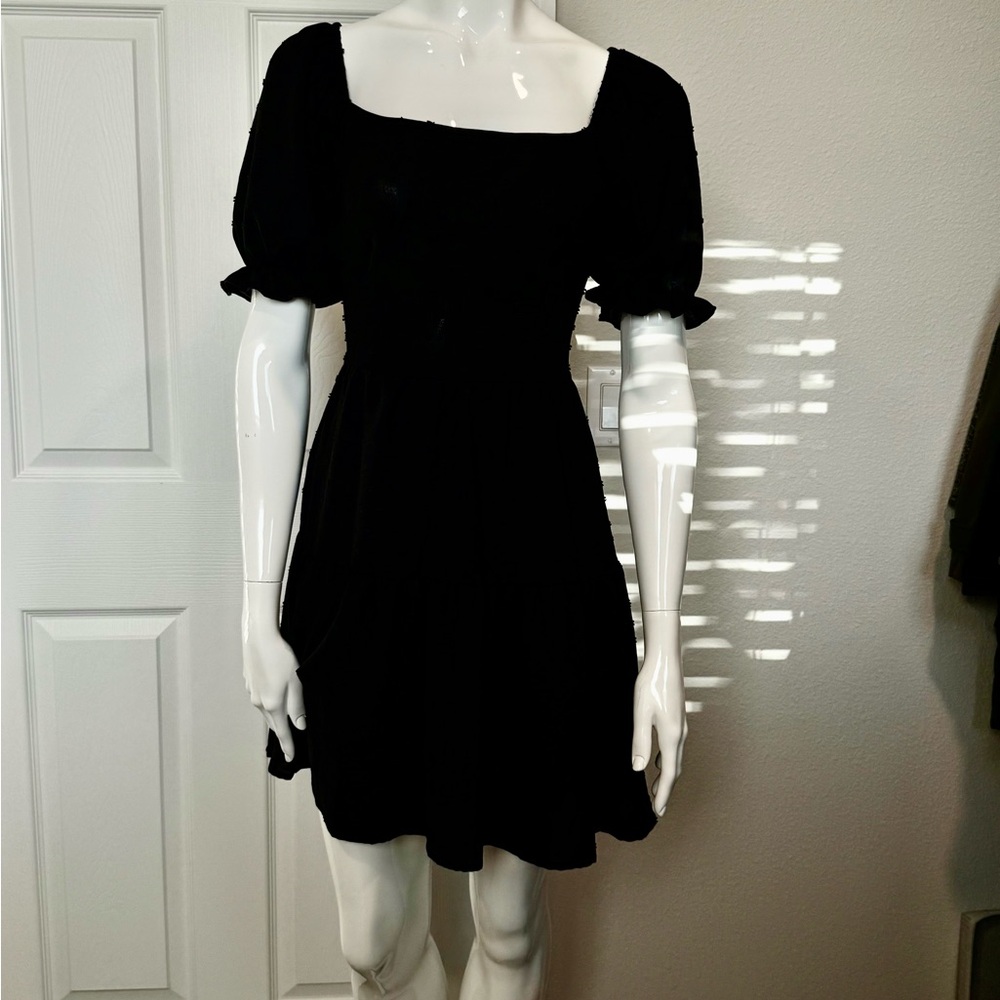 SHEIN Elegant Black Puff Sleeve Dress